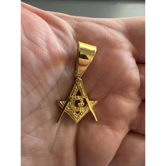 Men's Free Mason Stainless Steel Freemason Symbol Masonic Pendant Chain Gold - Picture 4 of 6